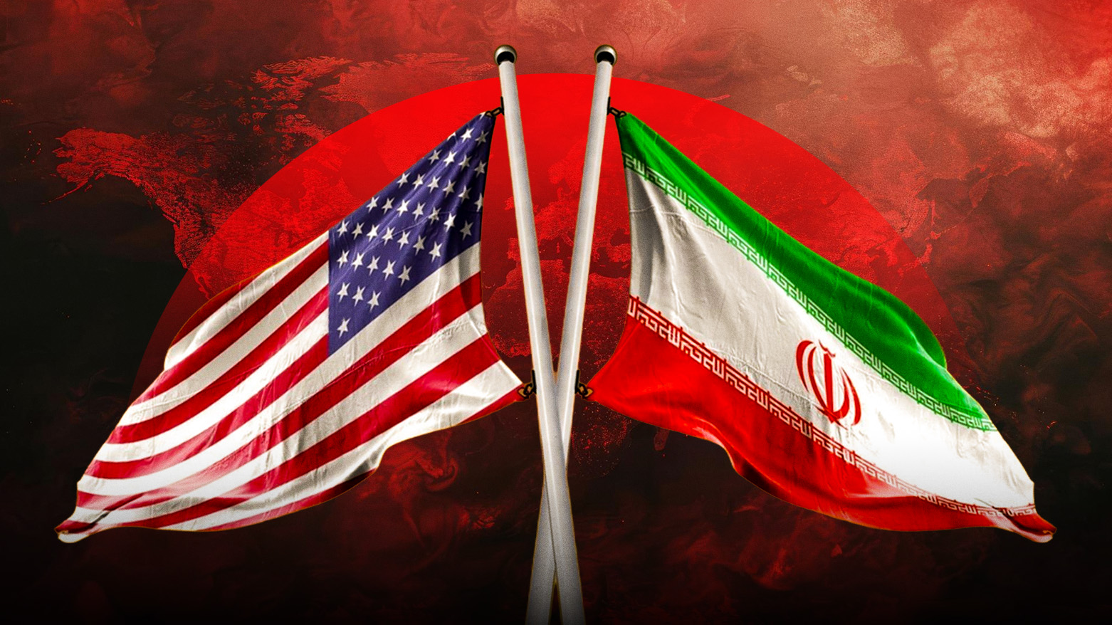 The flag of the United States of America (L), and the flag of the Islamic Republic of Iran (R). (Graphic: Kurdistan24)
