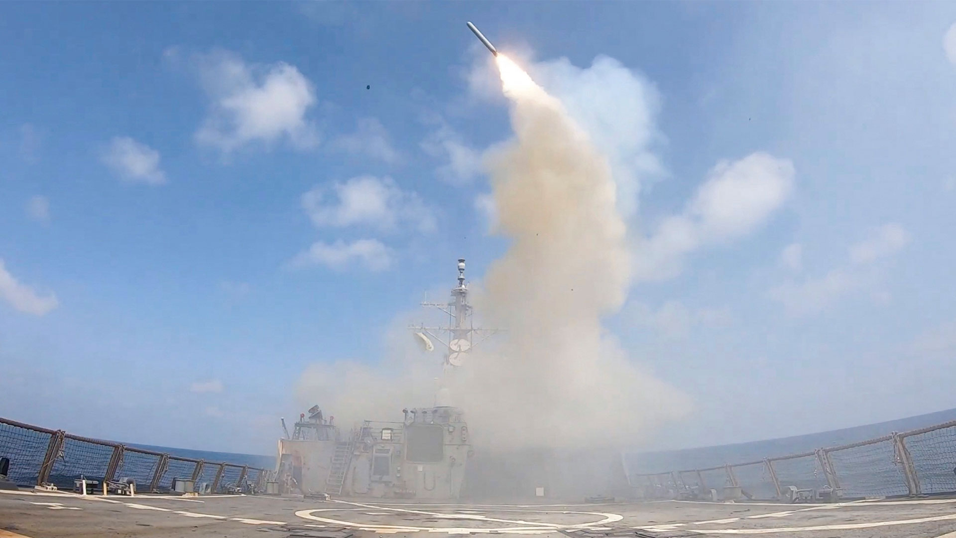The Arleigh Burke class guided-missile-destroyer, USS Spruance (DDG 111), firing Tomahawk Land Attack Missiles in support of Operation Epic Fury, from an undisclosed location on February 28, 2026. (Photo: AFP)