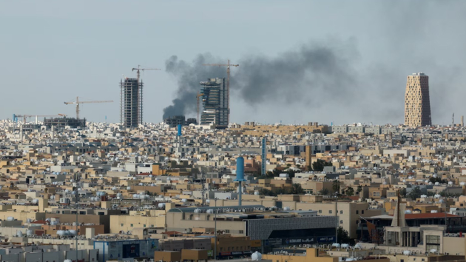 Above, smoke rises above the city in Riyadh on March 5, 2026. (Photo: Arab news)