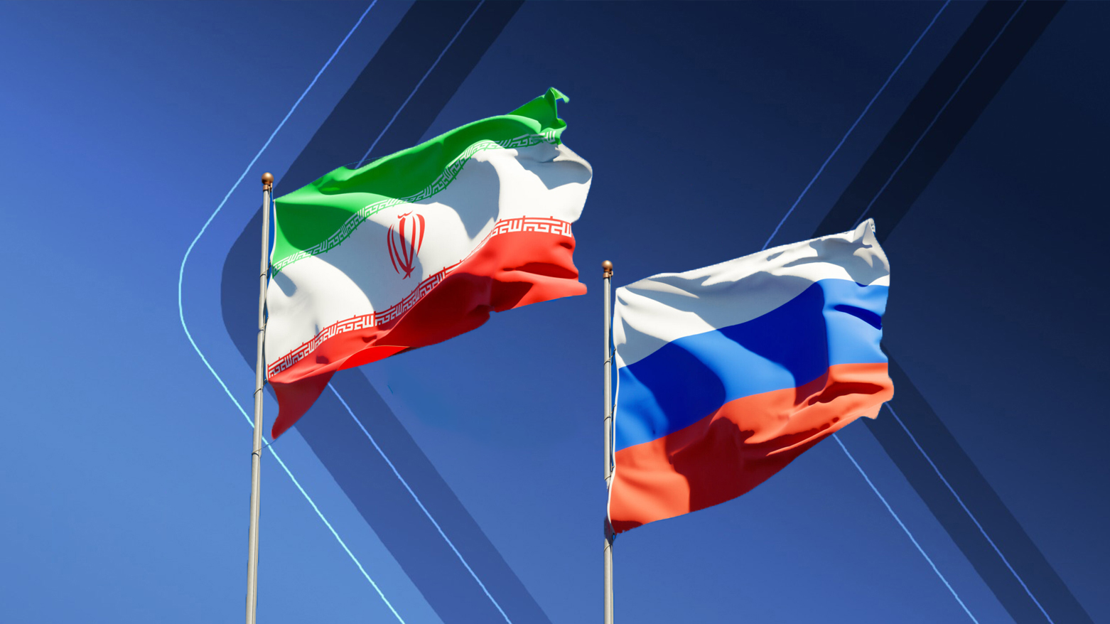 Russian flag (R), and Iranian flag (L). (Graphic: Kurdistan24)