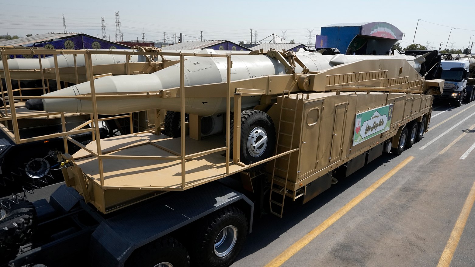 Sejjil missiles are carried on a truck during an annual military parade outside Tehran, Iran, Friday, Sept. 22, 2023. (AP)