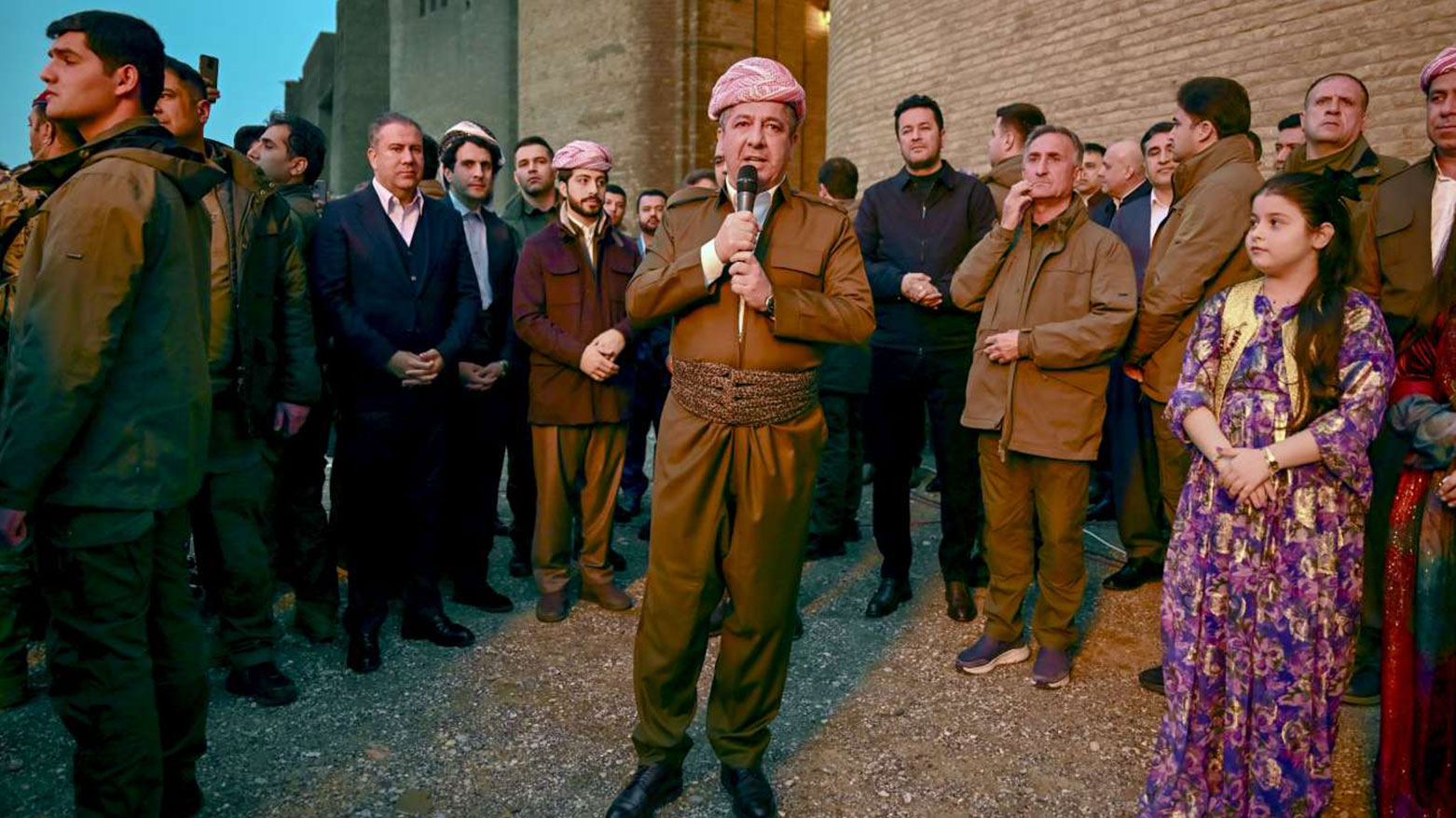 PM Masrour Barzani speaking during the Newroz fire lighting ceremony in Erbil, March 20, 2026. (Photo: KRG)