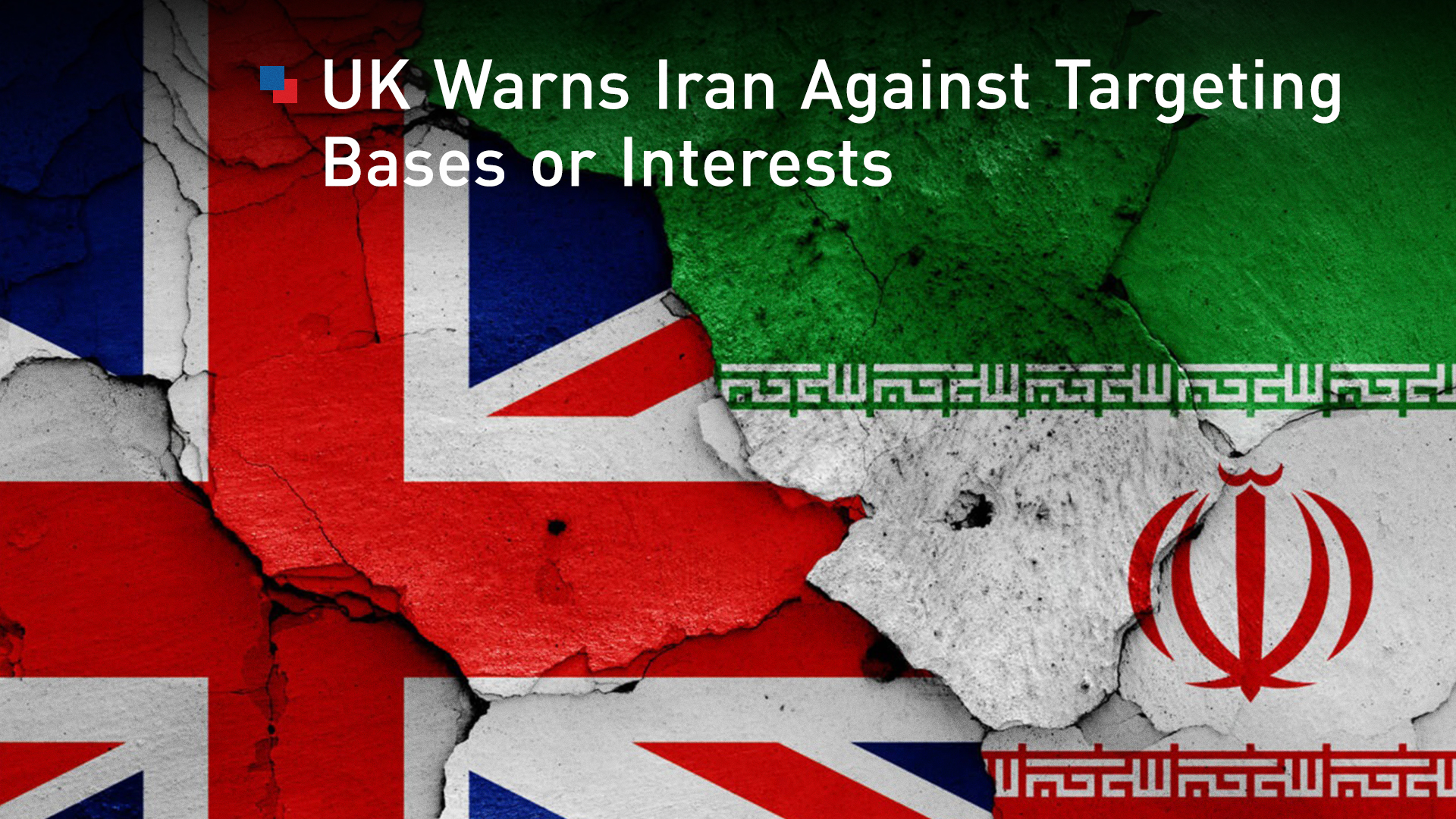 The photo shows flags of UK and Iran. (Graphics: Kurdistan24)
