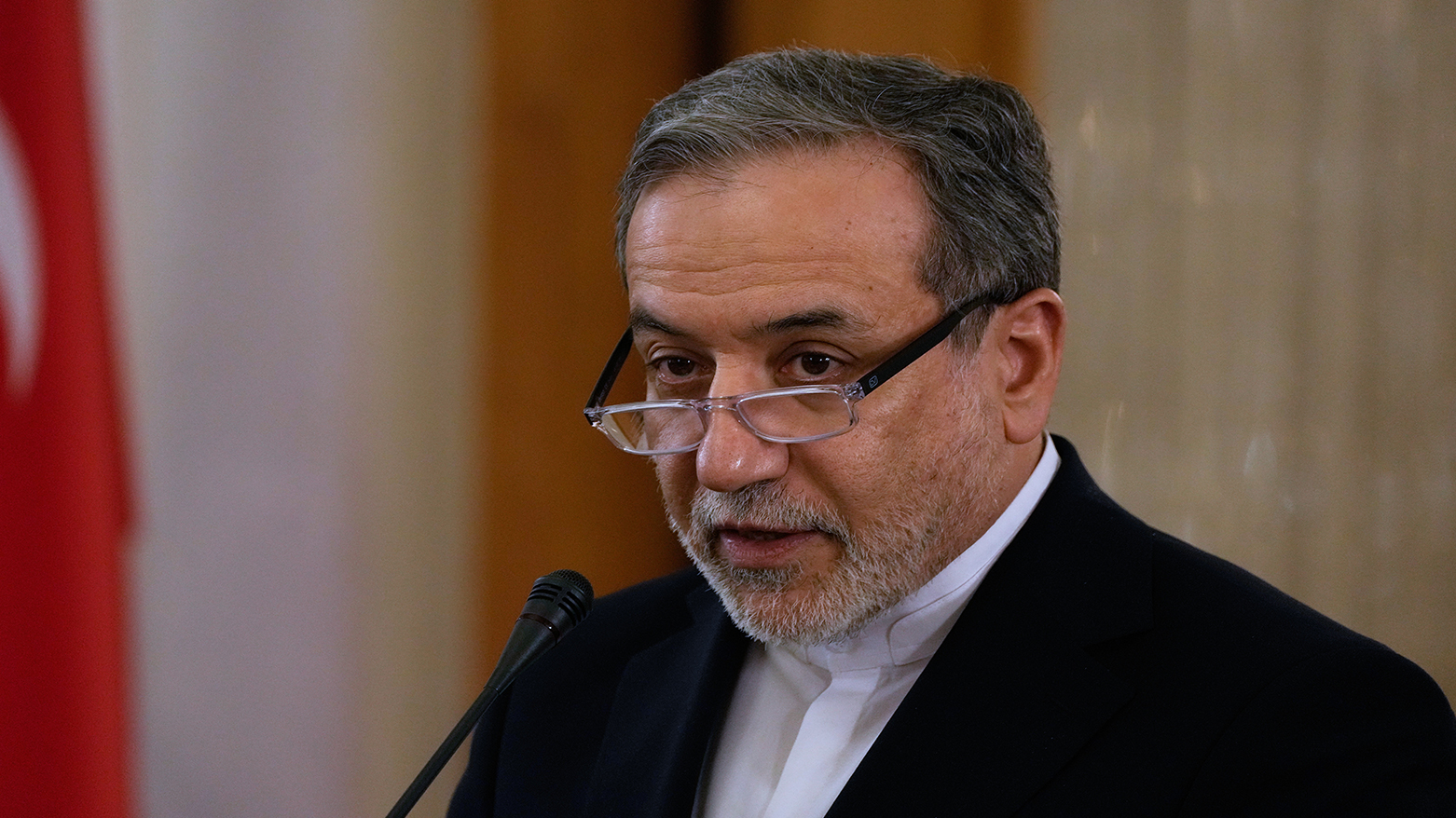 Iranian FM Abbas Araghchi speaks in a joint news briefing with his Turkish counterpart Hakan Fidan, in Tehran, Iran, Nov. 30, 2025. (AP)