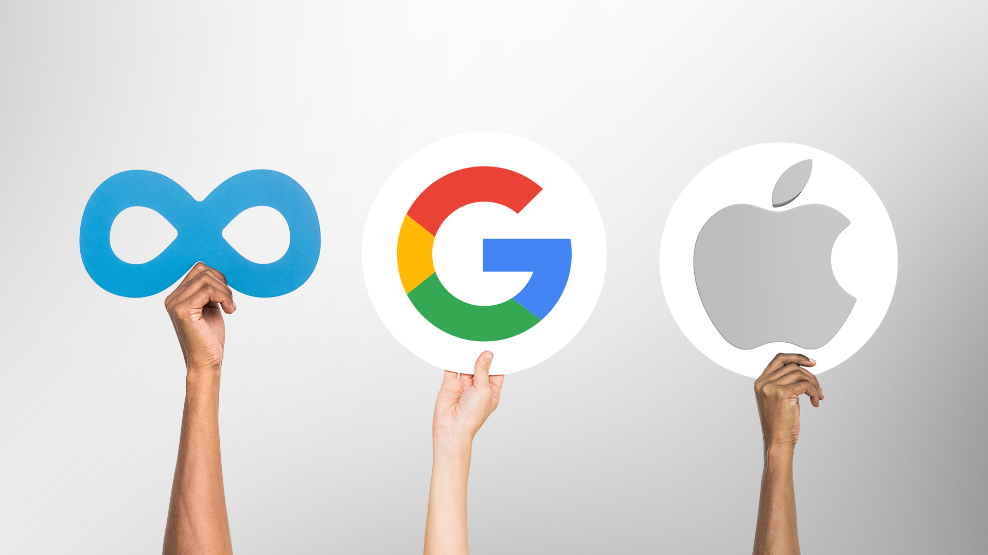 The logos of Apple (right), Google (middle), and Meta. (Photo: Designed by Kurdisan24)