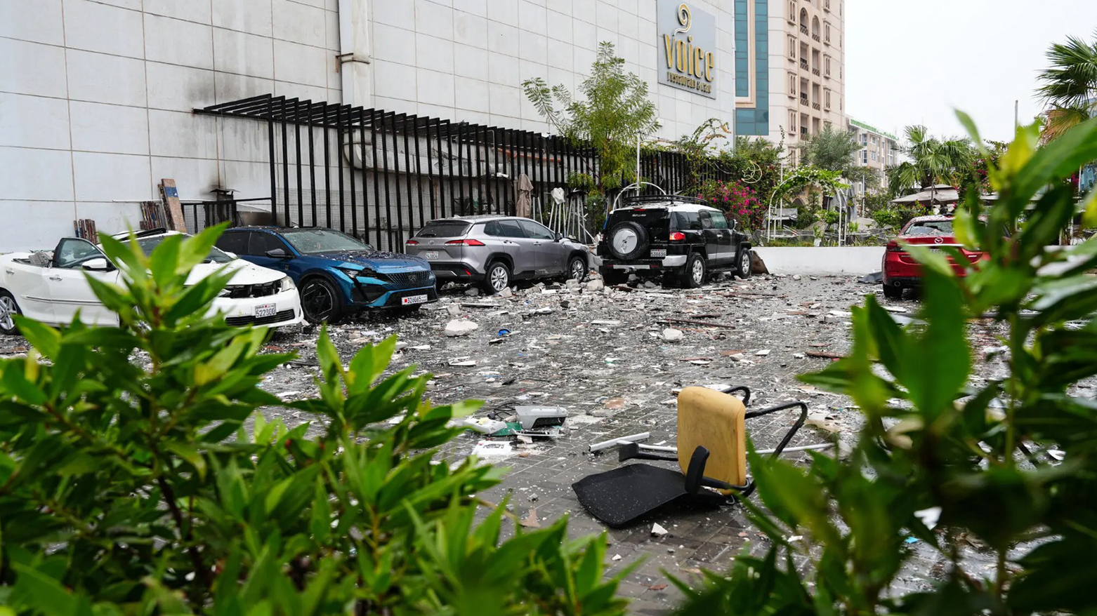 A photograph shows the damage in the aftermath of an Iranian drone strike in the Seef district of Manama on March 10, 2026. (AFP)