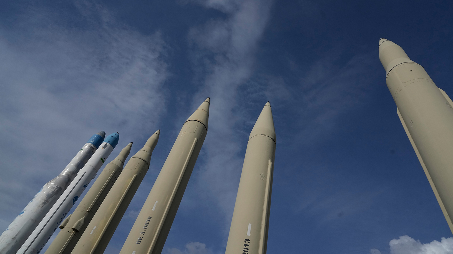Iran's domestically built missiles and satellite carriers are displayed in a permanent exhibition at a recreational area in northern Tehran, Iran, Tuesday, March 24, 2026. (AP)