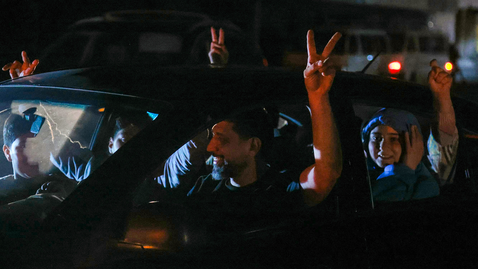 Supporters of Hezbollah celebrate the ceasefire with Israel as it takes effect, Beirut, Lebanon, on April 17, 2026. (AP)