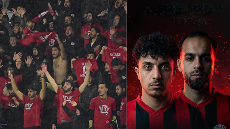 دوو یاریزانی نەورۆز راستگۆ فەریق و محەمەد دلاوەر لەگەڵ هاندەرانی یانەكە