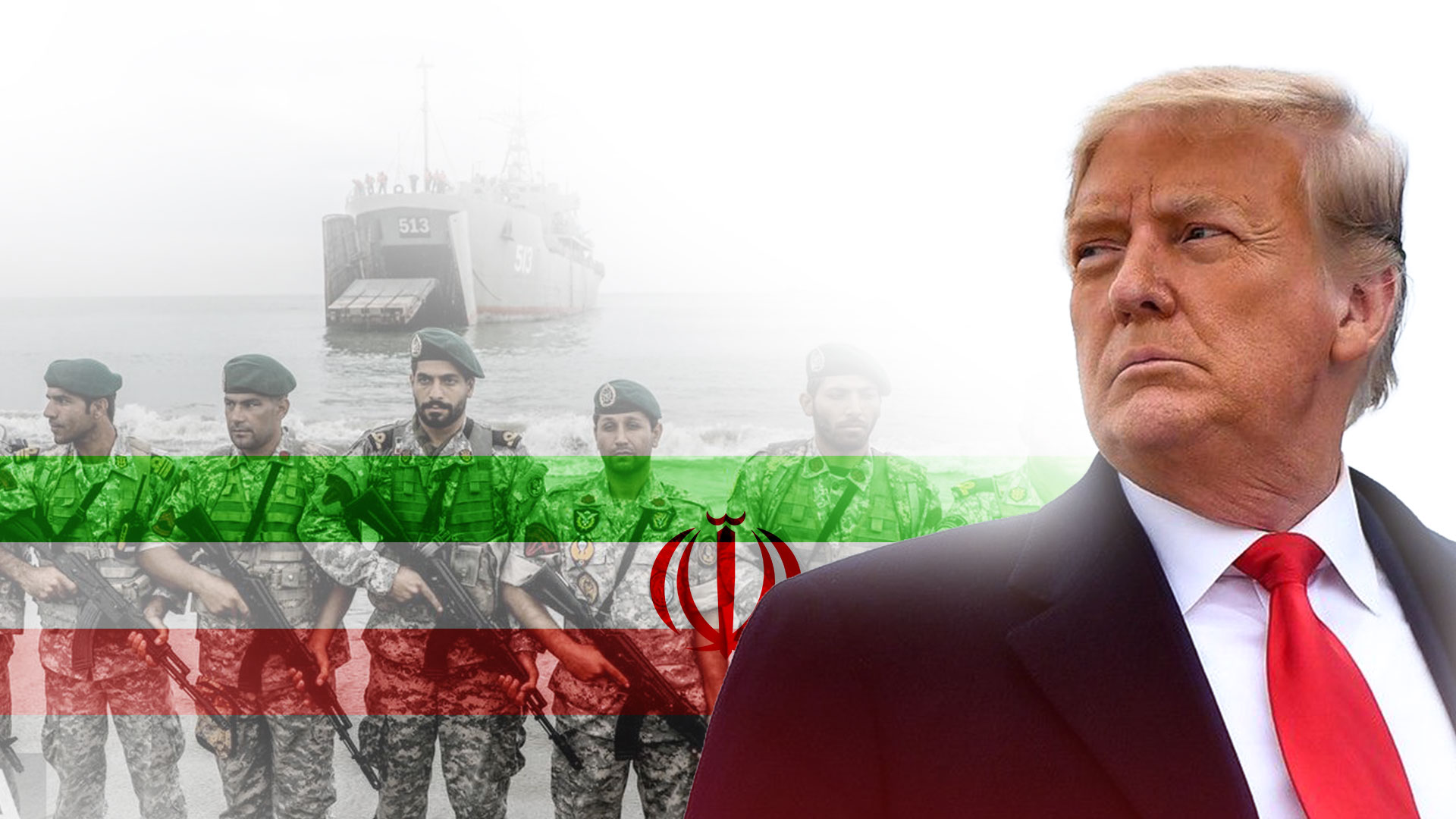 IRGC Soldiers (L) stands in the back of U.S President Donald Trump (Graphic: Kurdistan 24)