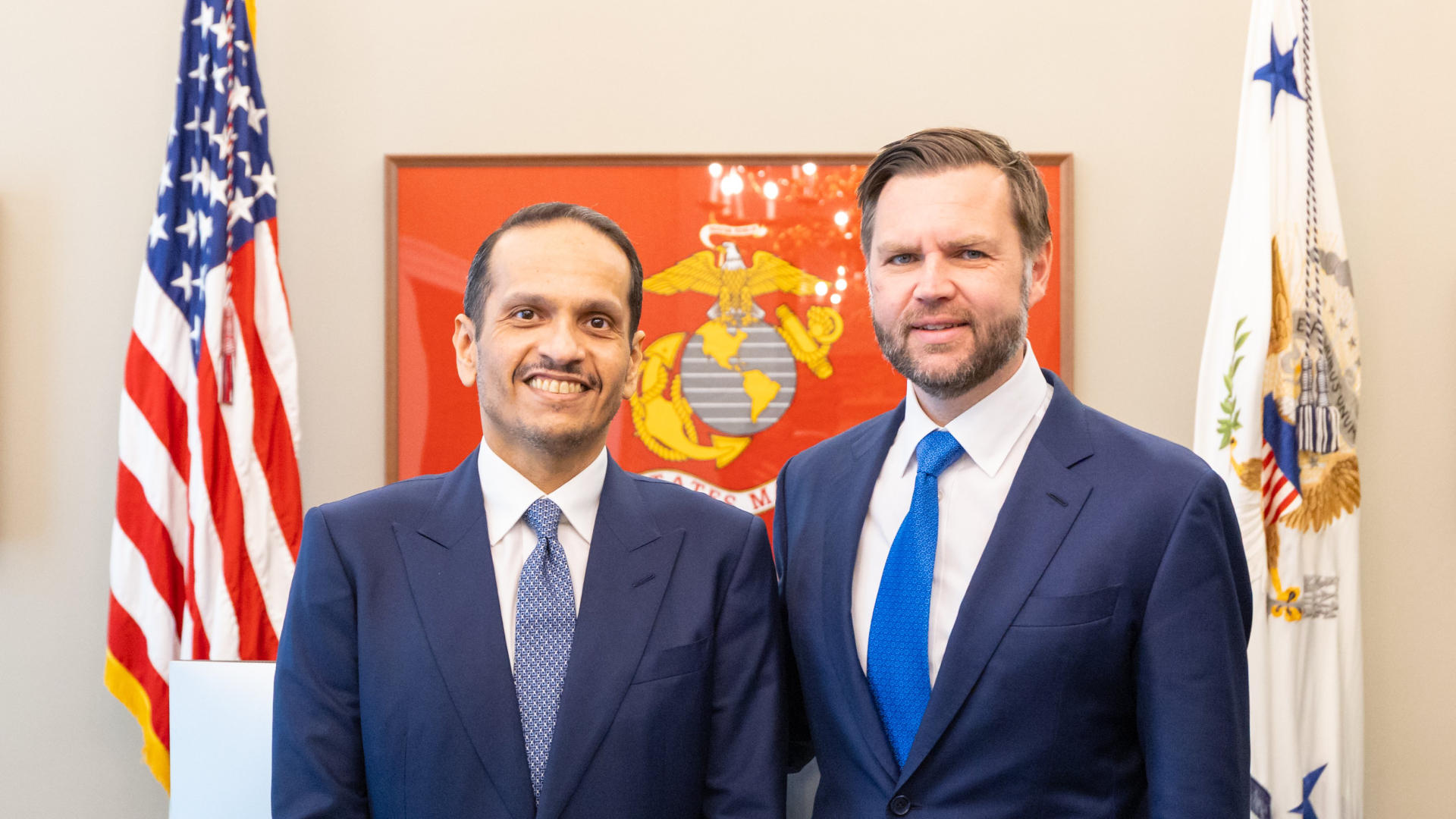 Qatari Prime Minister and Minister of Foreign Affairs Mohammed bin Abdulrahman Al Thani (L), J.D. Vance, U.S Vice President (Photo: Qatari FM)
