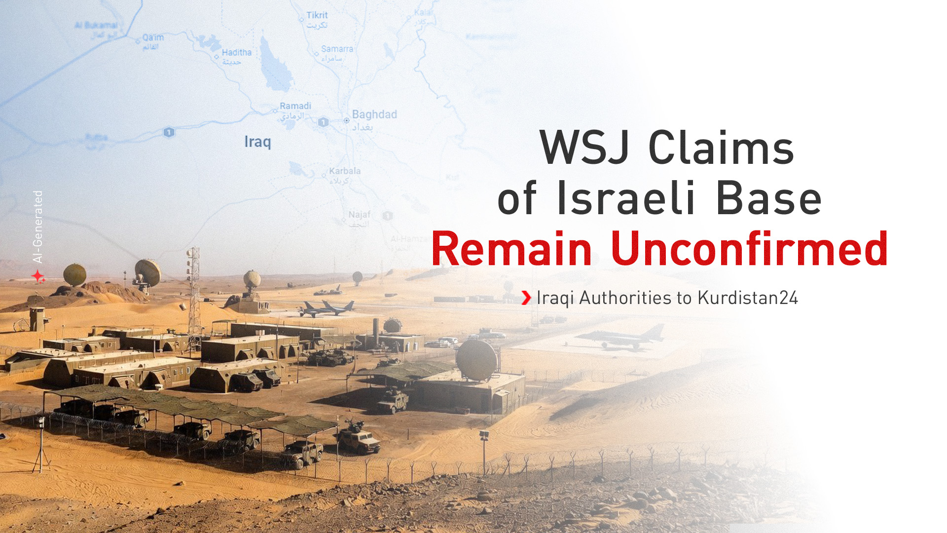 An AI-generated image of a military camp in a desert. (Graphics: Kurdistan24)