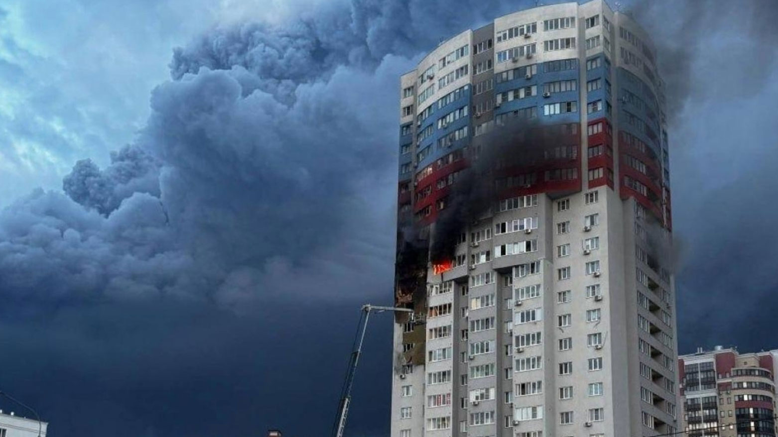 An apartment building in Ryazan damaged during a Ukrainian drone attack on May 15, 2026. (Photo: The Moscow Times)