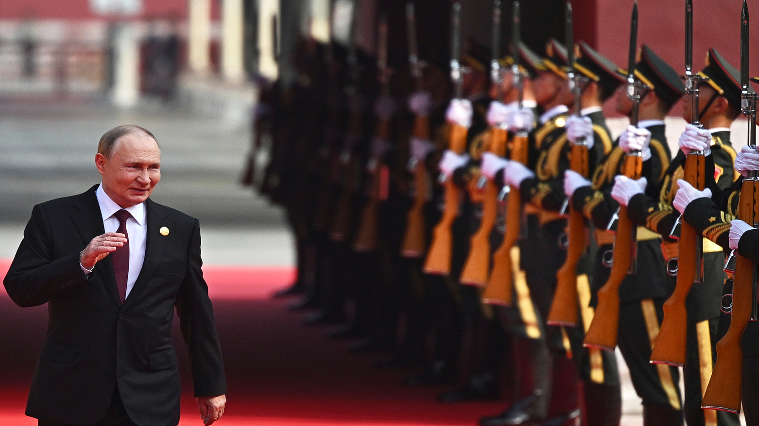 Russian President Vladimir Putin arrives at a military parade to commemorate the 80th anniversary of Japan's World War II surrender in Beijing, China, Sept. 3, 2025.