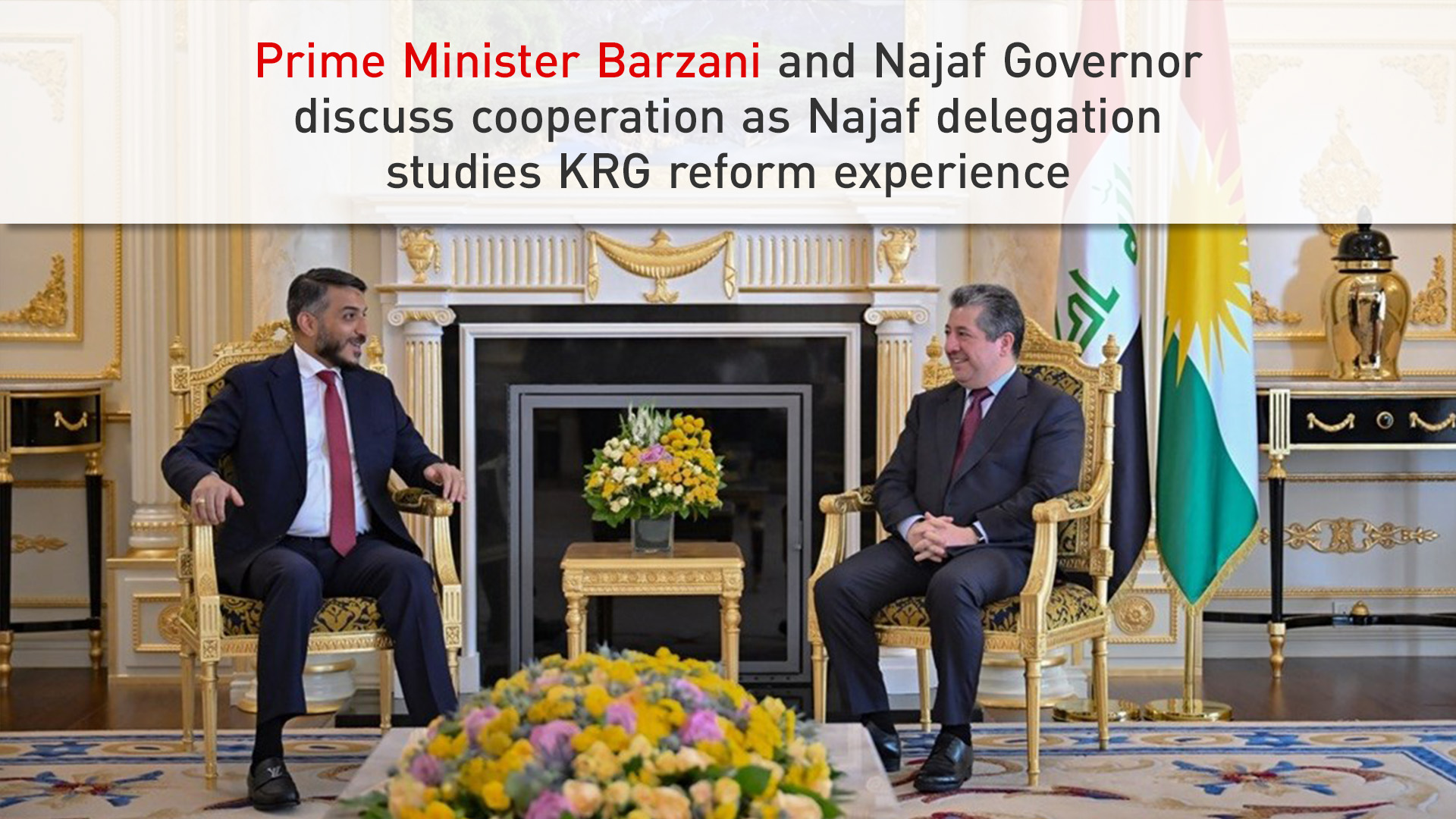 Kurdistan Region Prime Minister Masrour Barzani, R, Najaf Governor Yousef Makki Al-Ghannawi, May 18, 2026. (KRG)