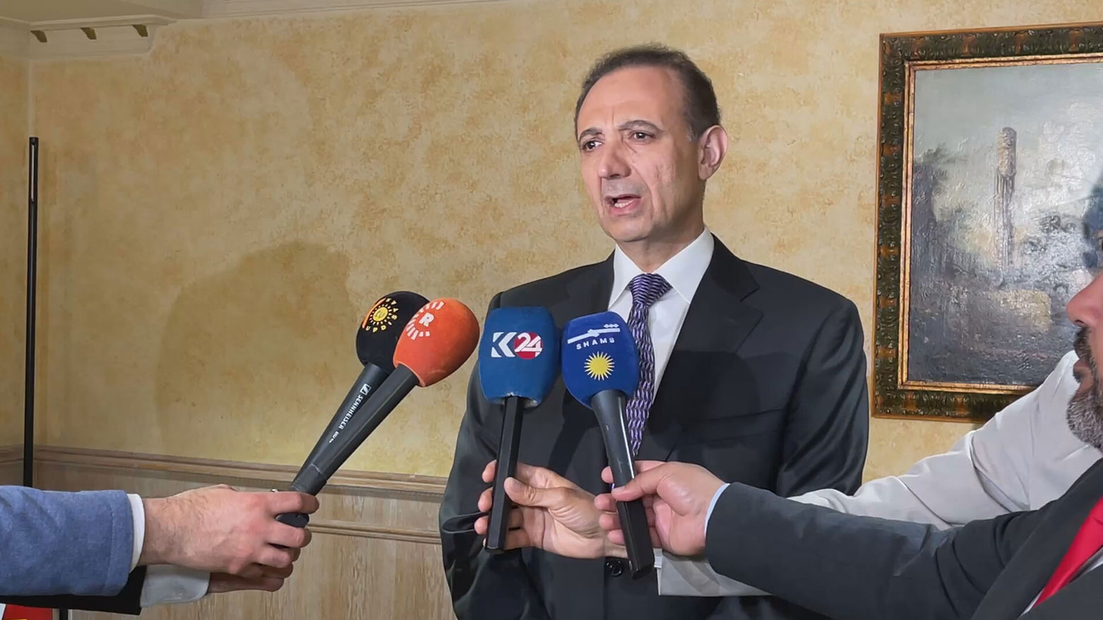 The spokesperson for the Presidency of the Kurdistan Region, Dilshad Shahab, speaking at the presser, May 18, 2026. (Photo: Kurdistan24)