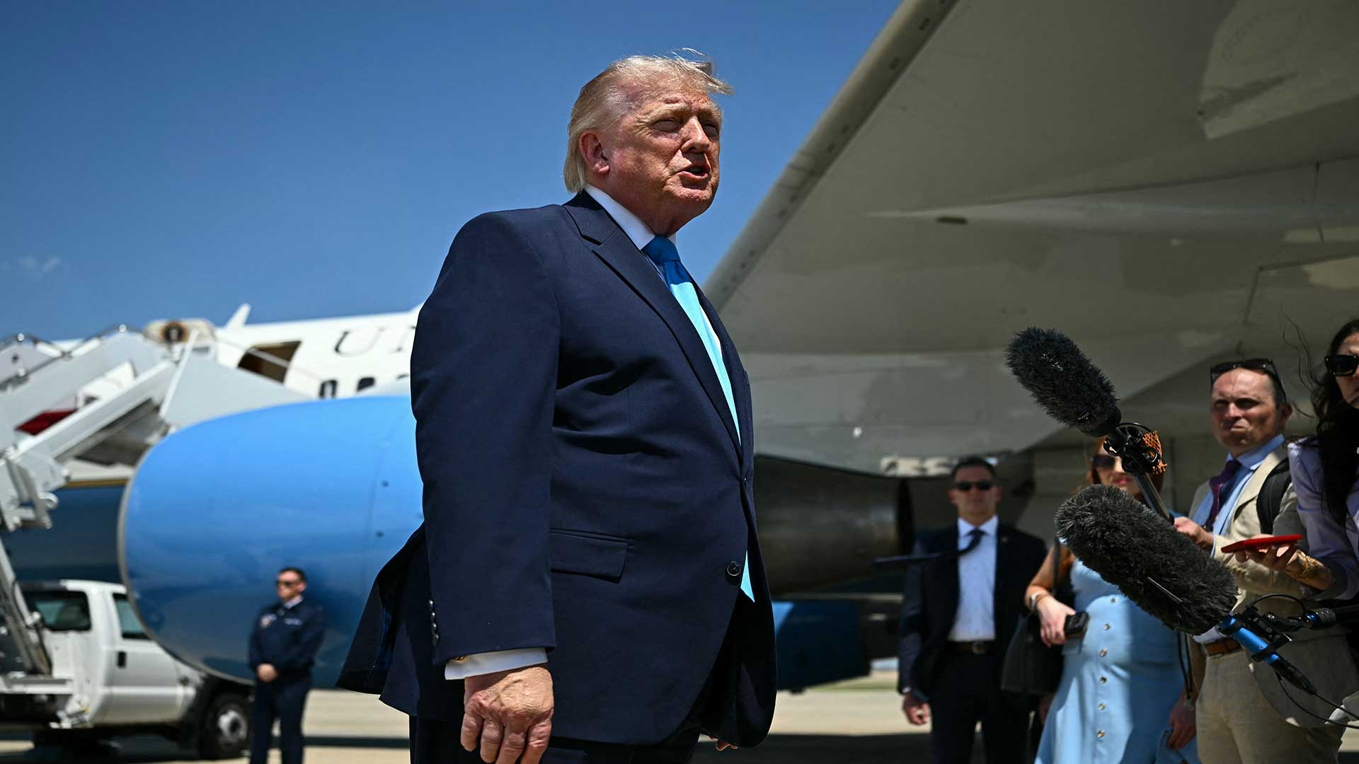 U.S. President Donald Trump speaks to reporters after stepping off Air Force One at Joint Base Andrews, Maryland on May 20, 2026. (Photo: AFP)