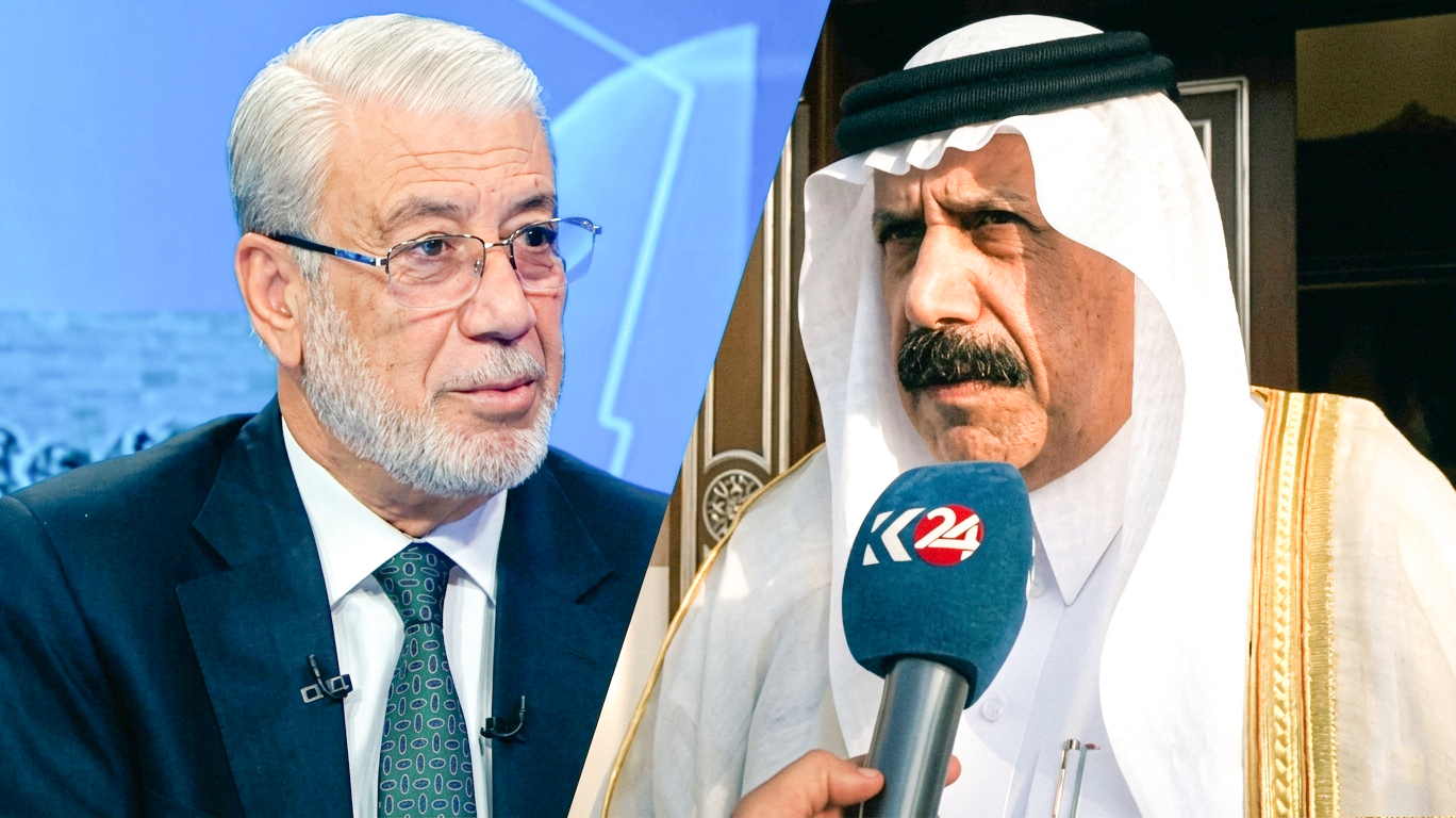 Eyad al-Jubouri, a lawmaker from the Azm Alliance (R), and Former Iraqi Parliament Deputy Speaker Bashir Haddad (L). (Photo: Kurdistan24)