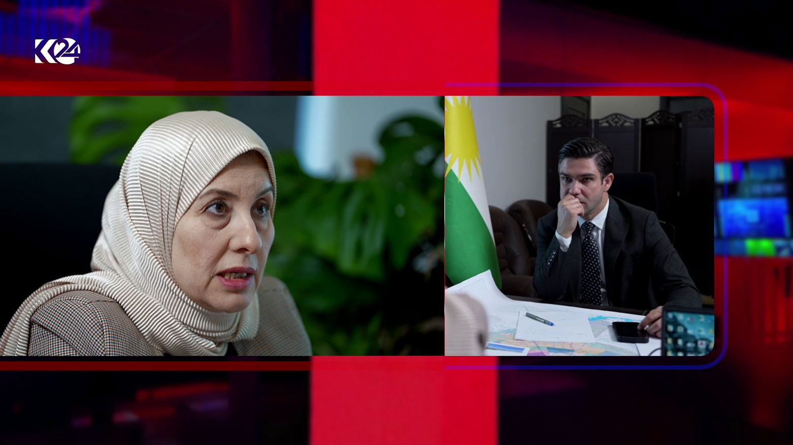 Shukria Abbas Qadir, Director of Erbil Urban Planning (L), speaking with Kurdistan24 news anchor Kovan Ezzat (R). (Photo: Kurdistan24)