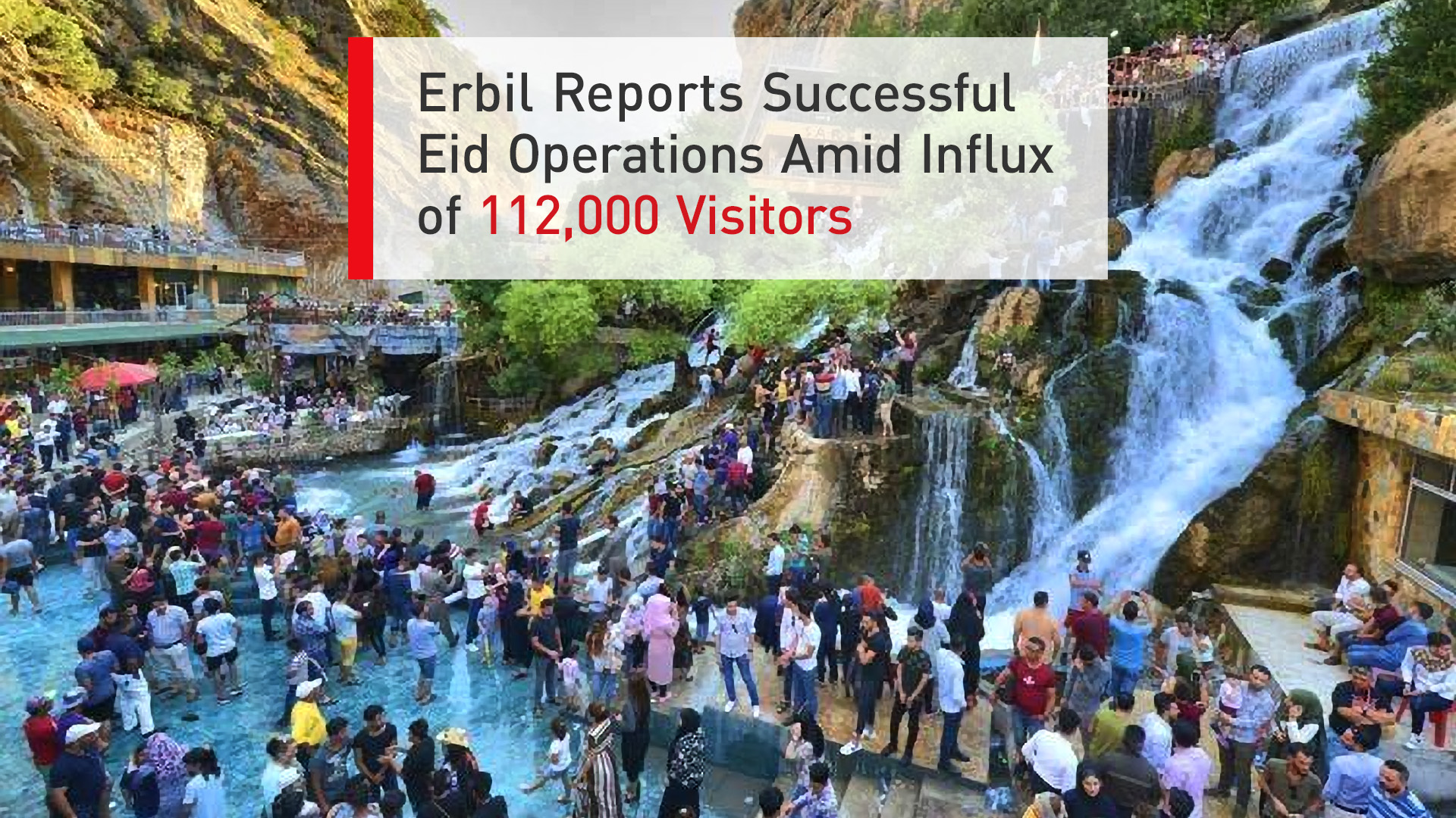 Photo shows tourists gathered at Bexal Resort in Soran Independent Administartion. (Graphics: Kurdistan24)