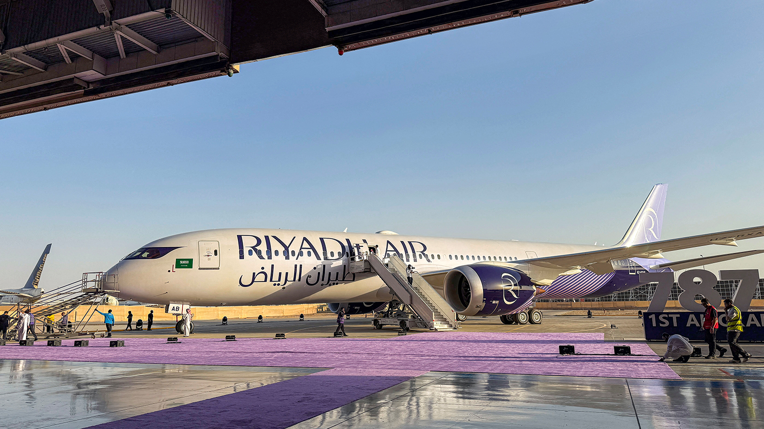 A Boeing 787-9 Dreamliner aircraft of Saudi airline Riyadh Air is pictured on the tarmac at King Khalid International Airport in Riyadh on June 7, 2026. (AFP)
