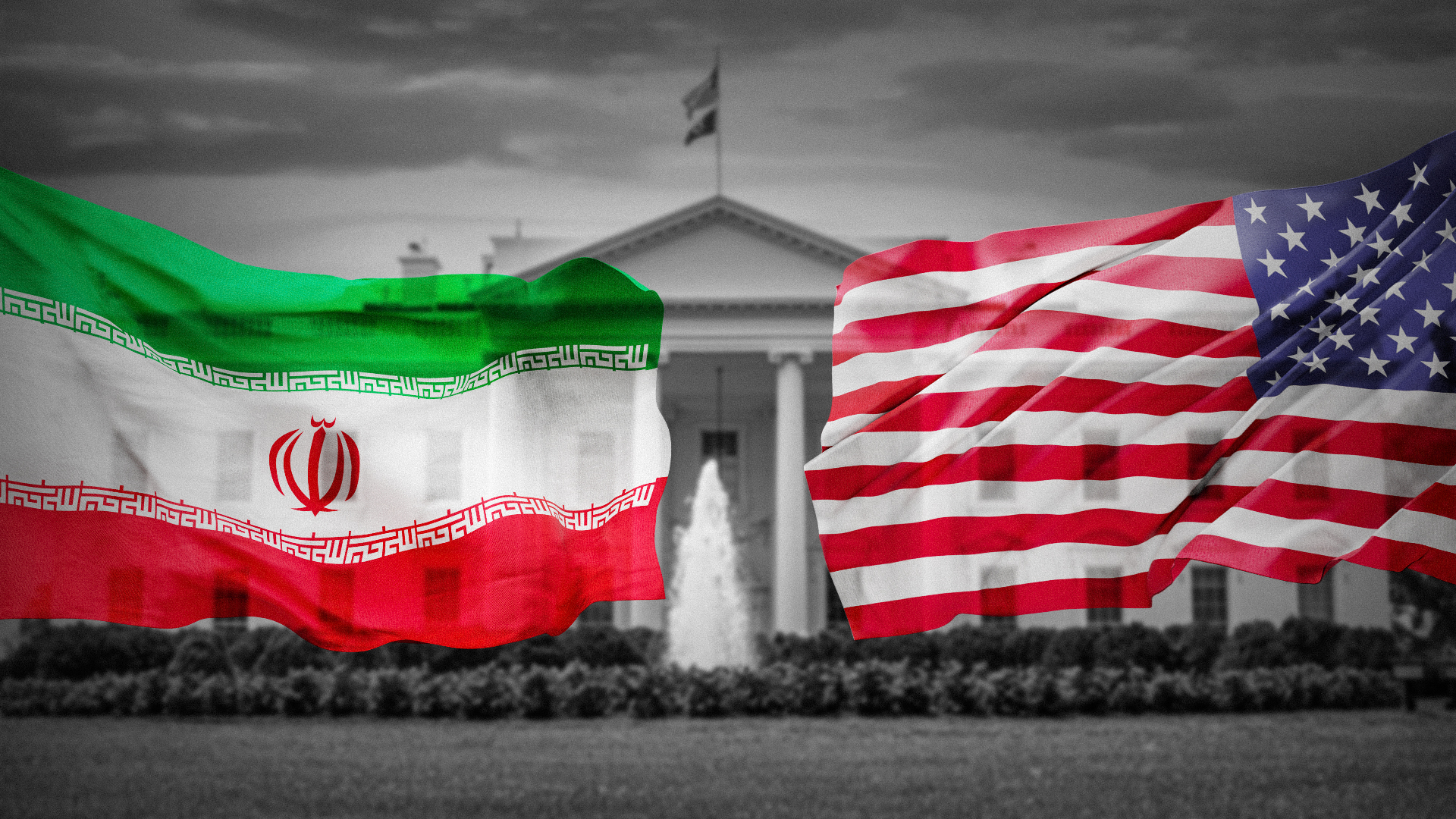 Iranian flag (L), and American flag (R). (Graphic: Kurdistan24)