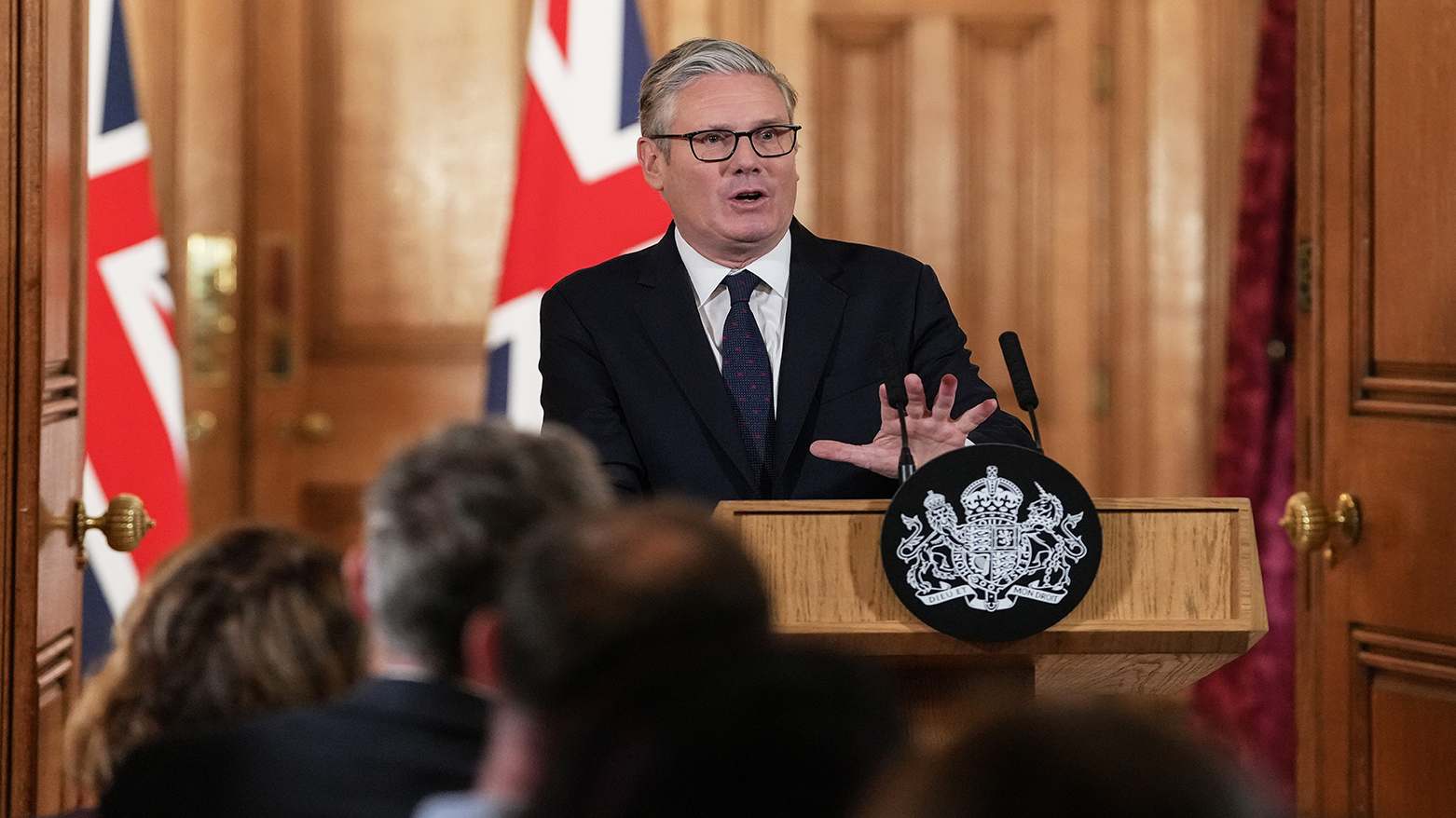 Britain's Prime Minister Keir Starmer attends a press conference to announce government action to protect children online, at Downing Street in central London, June 15, 2026. (AP)