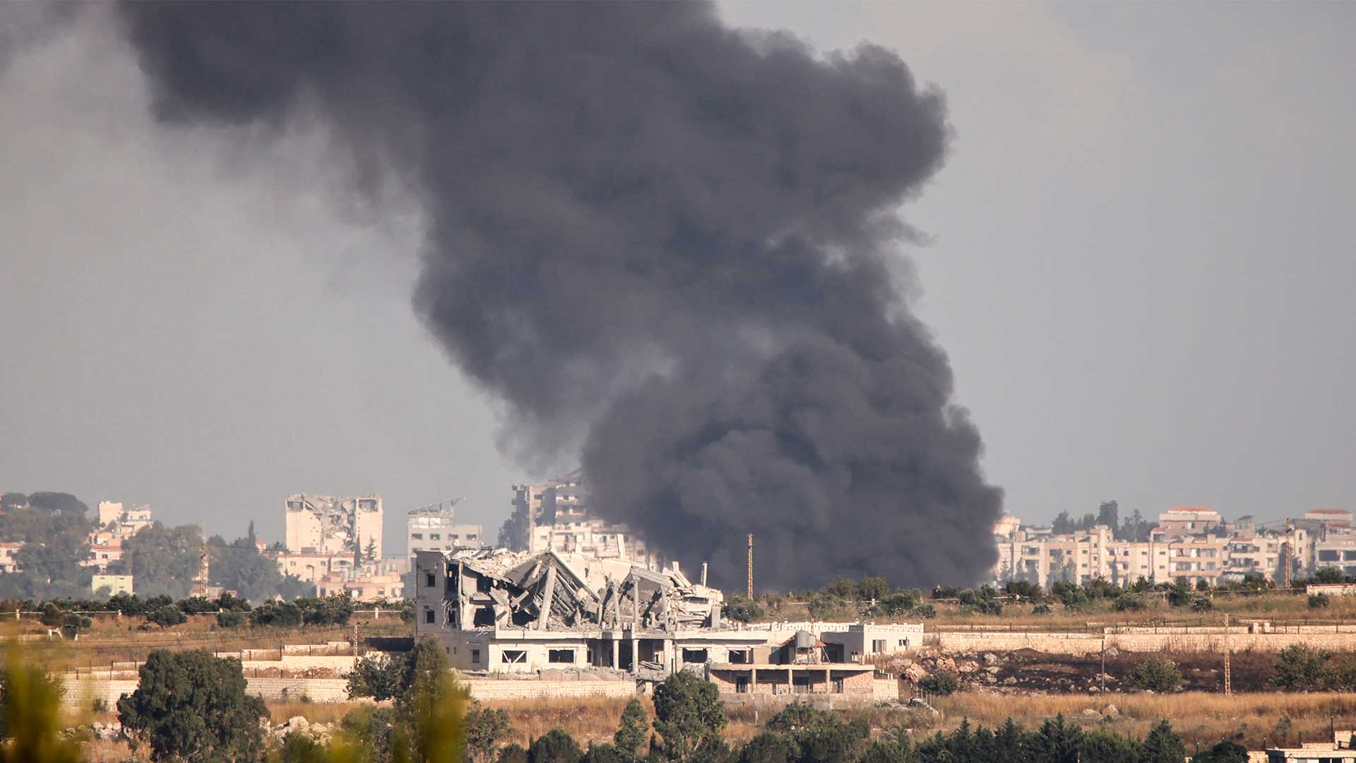 Smoke rising from fires reportedly ignited at a site targeted by Israeli artillery shelling in the southern village of Kfar Tibnit on June 15, 2026. (Photo: AFP)