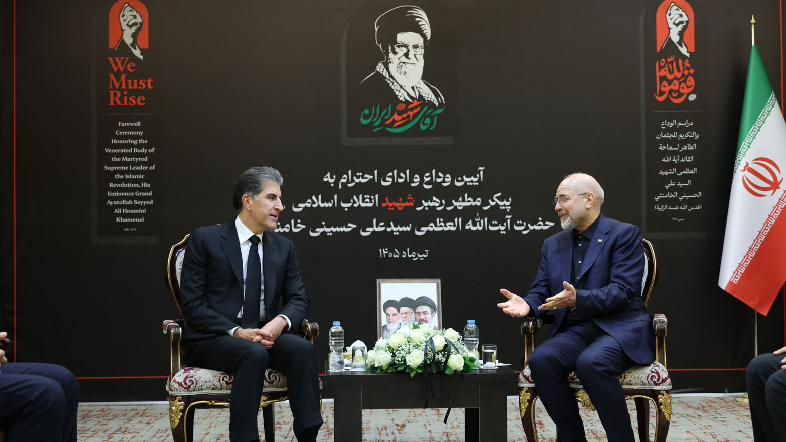 Kurdistan Region President Nechirvan Barzani (L) and Iran's Parliament Speaker Mohammad Baqer Qalibaf (R). (Photo: Kurdistan Region Presidency)