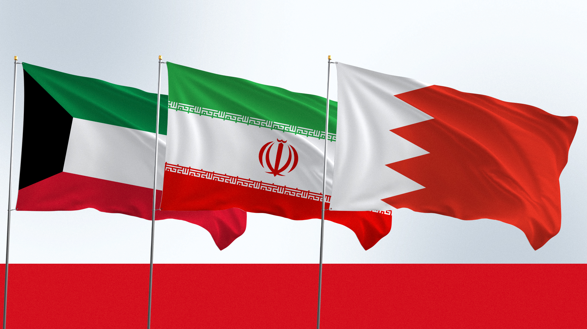 The flags of Iran (middle), Kuwait (left) and Bahrain. (Photo: Designed by Kurdistan24)