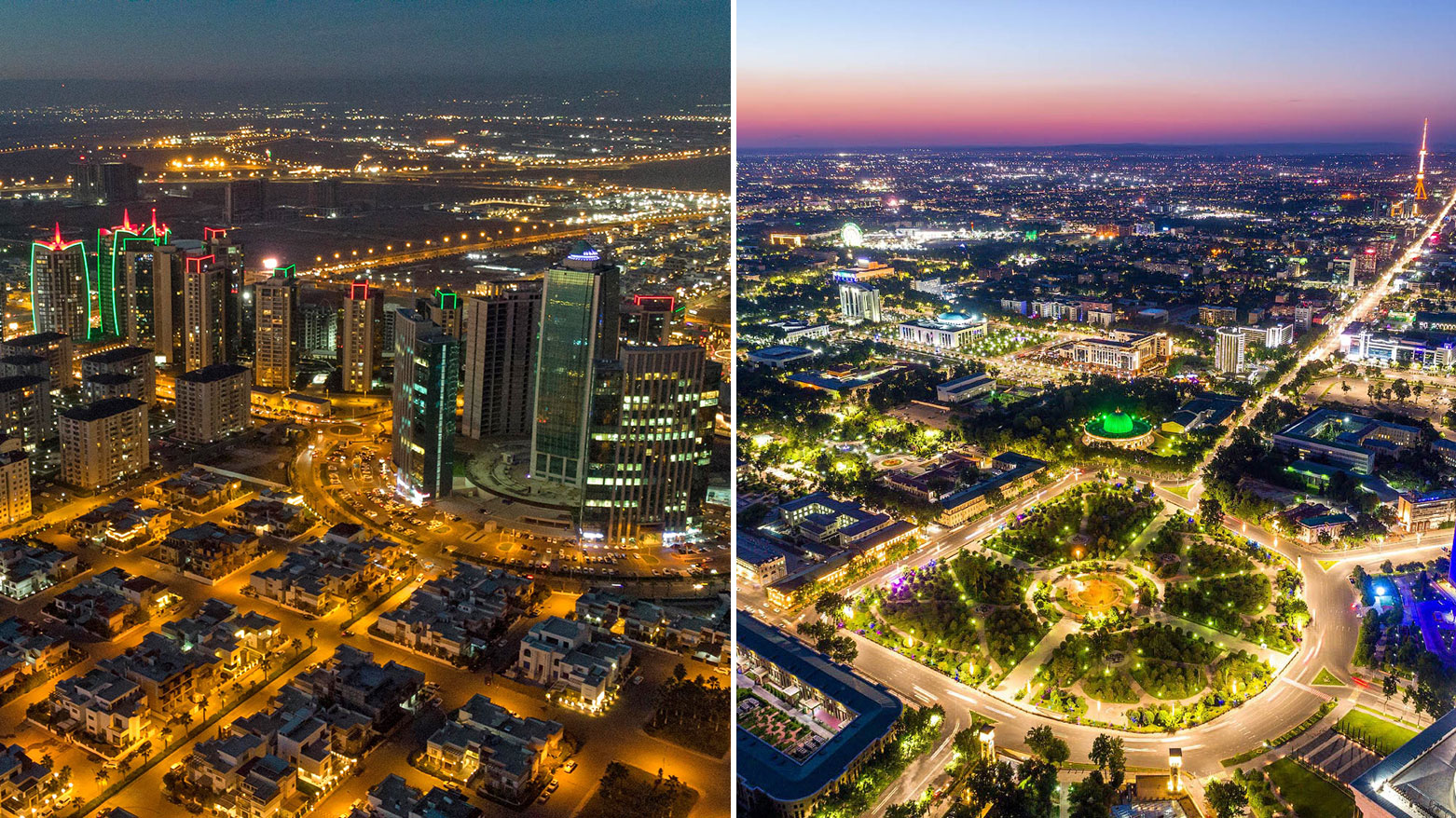Photo shows views of Kurdistan Region's capital city of Erbil (L) and Uzbekistan's capital city of Tashkent (R). (Photo: Kurdistan24)