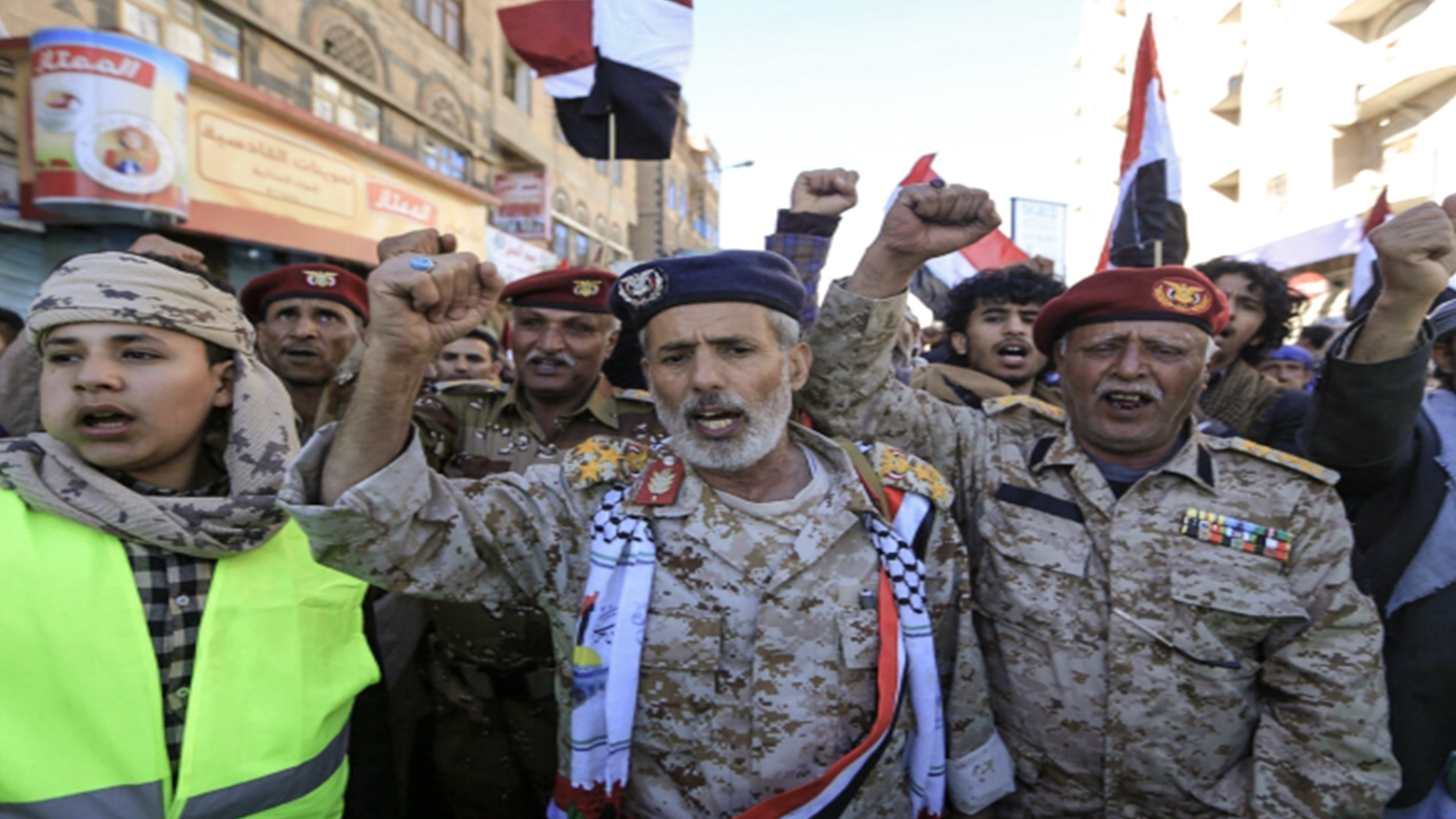 Supporters of the Yemen's Houthi rebels attend a protest against the blockade imposed on their country by the Saudi coalition, in the capital Sanaa, on January 6, 2023. (AFP)