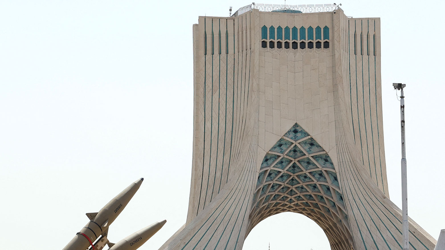 Iranian-made Zolfaghar missiles are displayed at Azadi Square in Tehran on July 24, 2026. (AFP)
