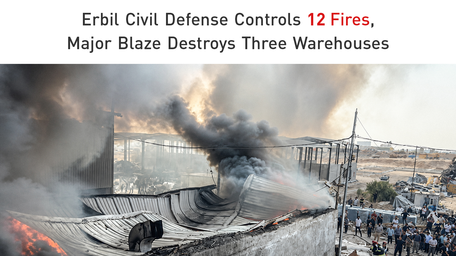 Erbil Civil Defense Controls 12 Fires, Major Blaze Destroys Three Warehouses