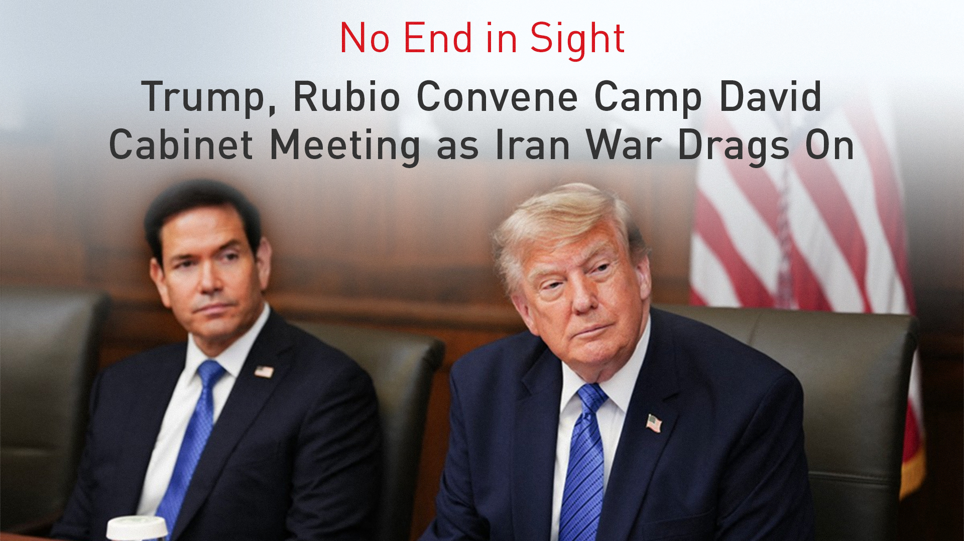 US President Donald Trump, alongside US Secretary of State Marco Rubio (L) Speaking at Camp David (Graphic: Kurdistan24)