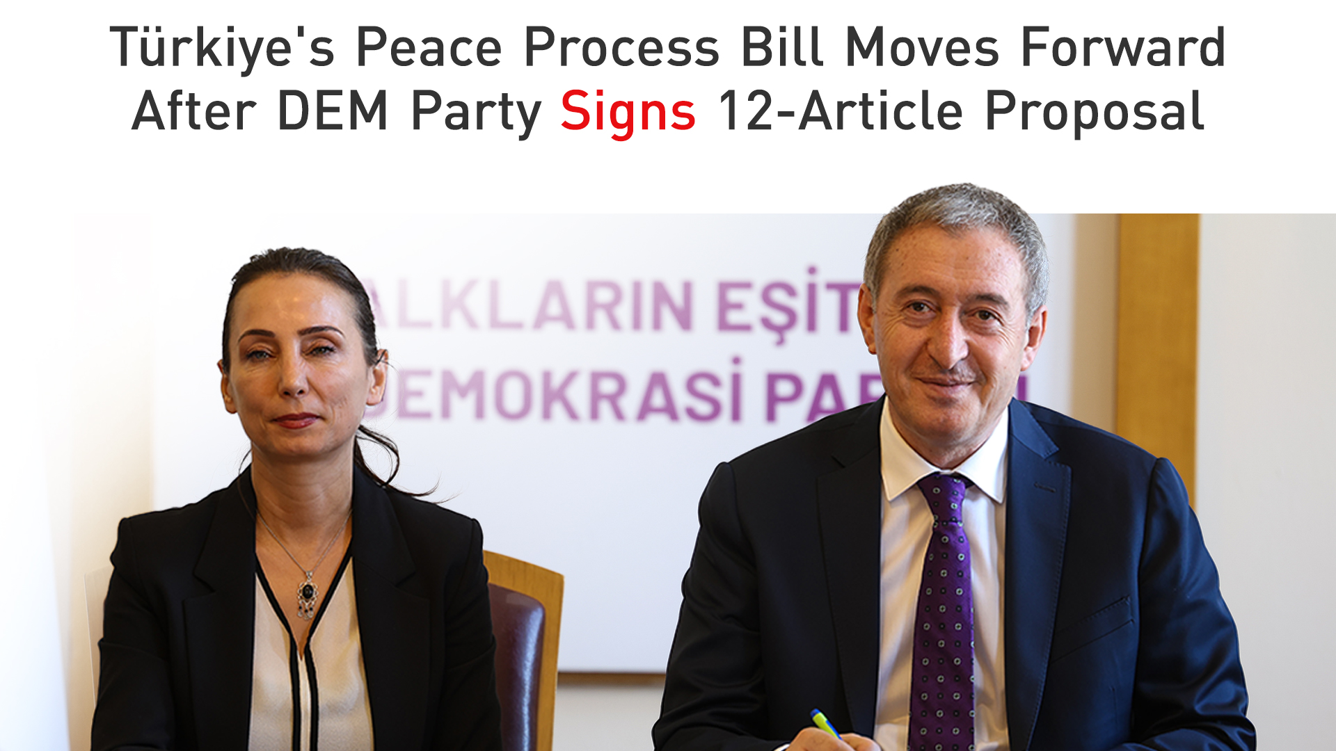 DEM party's Co-Chairs Tülay Hatimoğulları (L) and Tuncer Bakırhan (R). (Graphic: Kurdistan24)