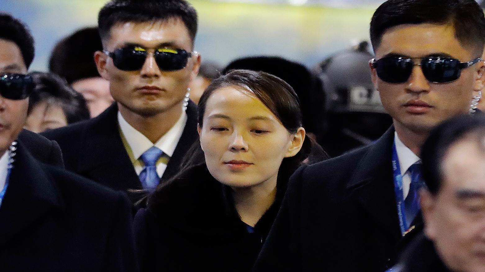 North Korean leader Kim Jong Un's younger sister Kim Yo Jong, center, arrives at the Jinbu train station in Pyeongchang, South Korea, Feb. 9, 2018. (AP)