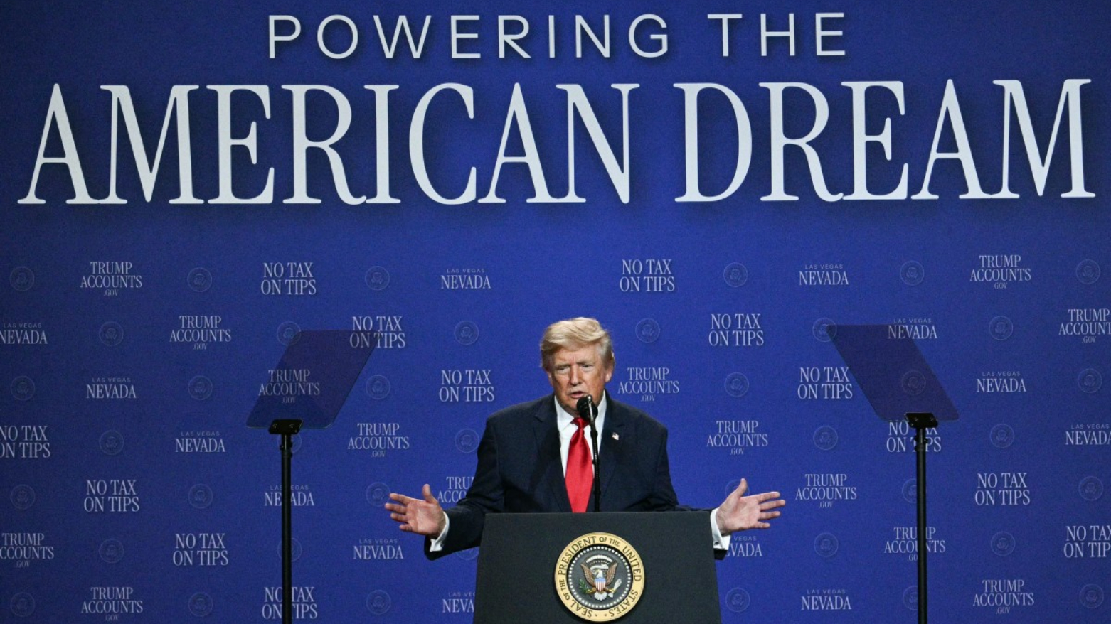President Donald Trump delivers remarks in Las Vegas