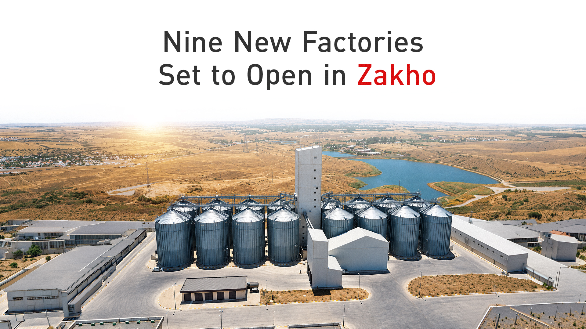 An aerial view of an industrial processing facility and grain storage silos in Zakho, Kurdistan Region. (Graphic: Kurdistan24)
