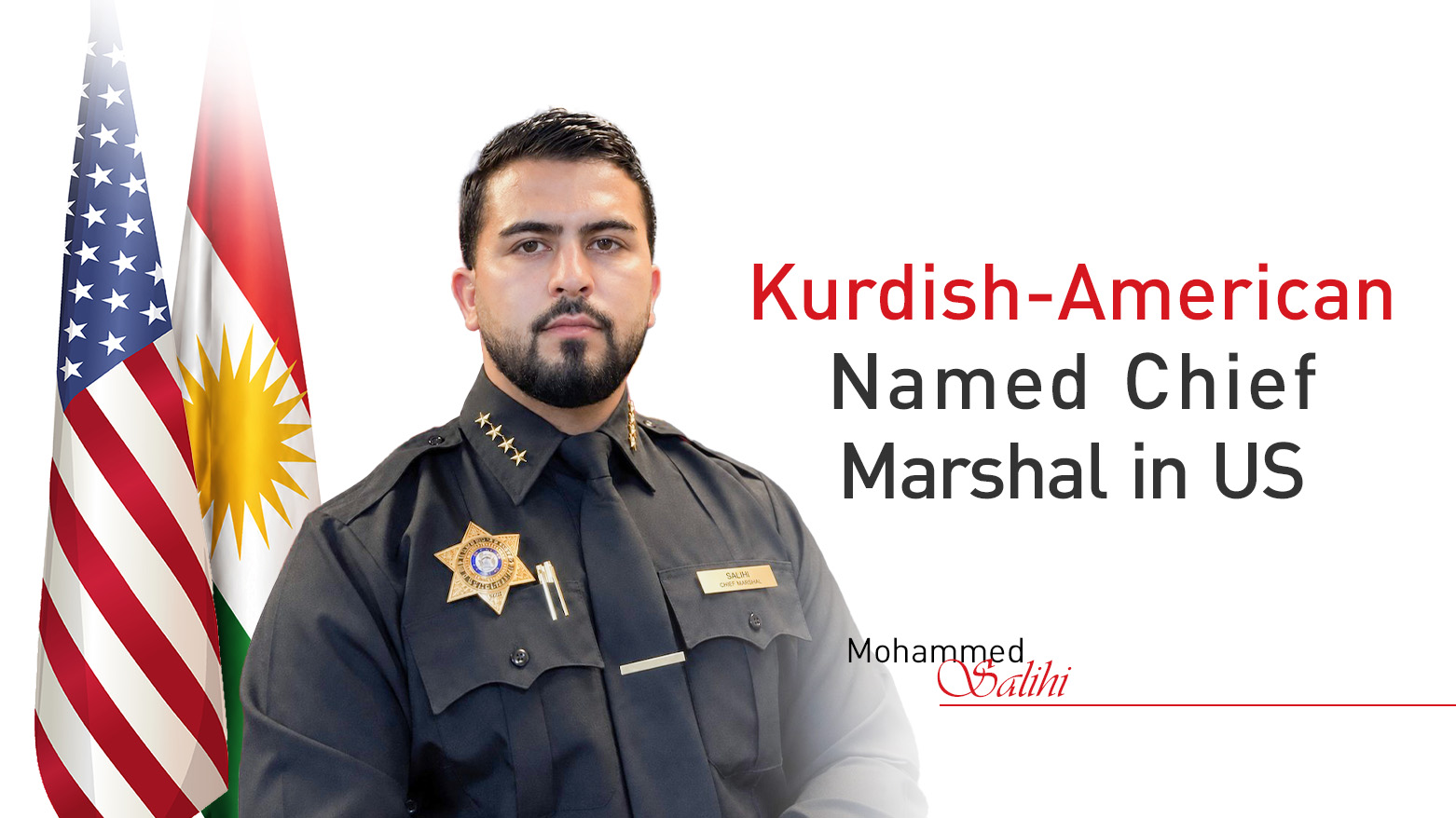 Kurdish-American Mohammed Salihi, Chief Marshal in Manchester, Georgia, the U.S. (Graphics: Kurdistan24)