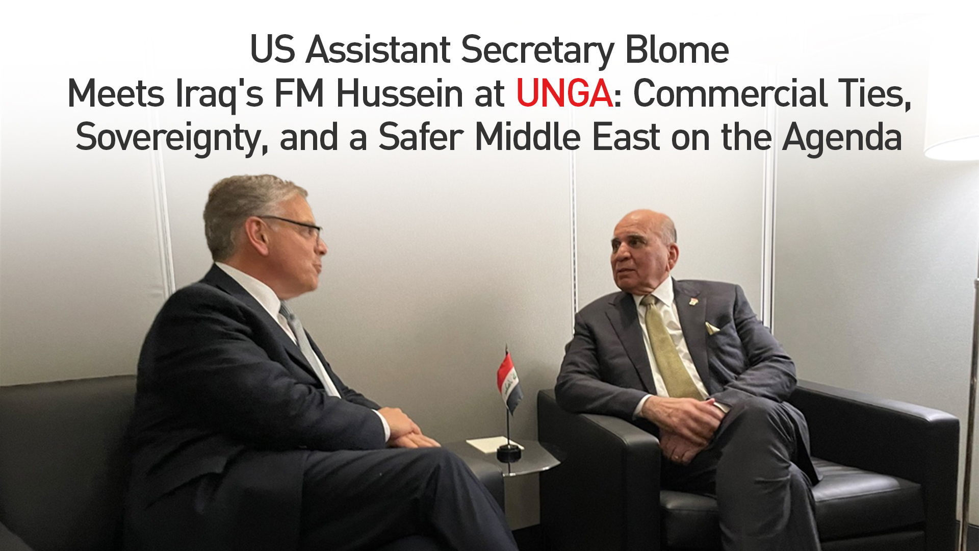 USDS Assistant Secretary Donald Blome (L) is sitting with Foreign Minister Fuad Hussein (Kurdistan 24)