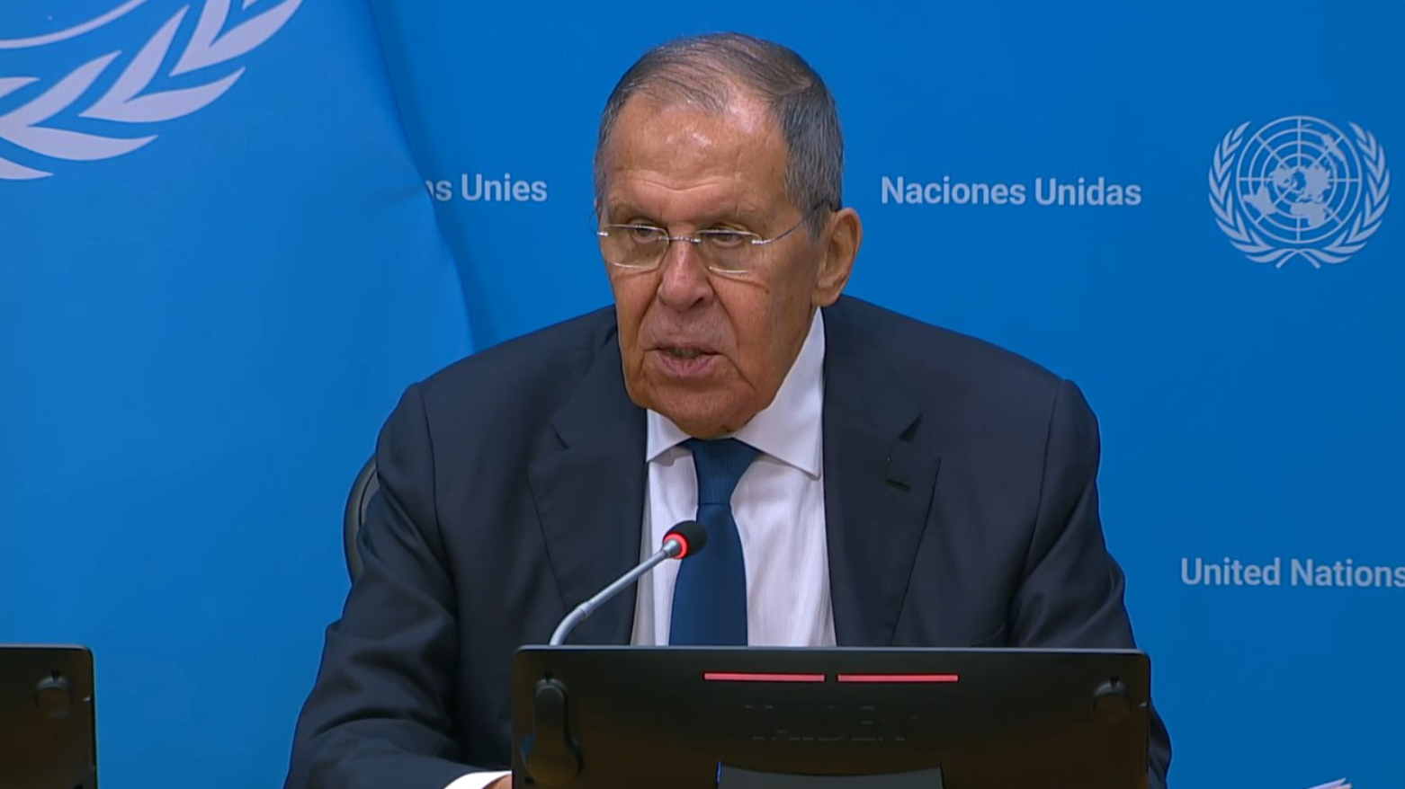 Russia's Foreign Minister Sergei Lavrov, speaking at the United Nations General Assembly, Sep. 26, 2026. (AFP)
