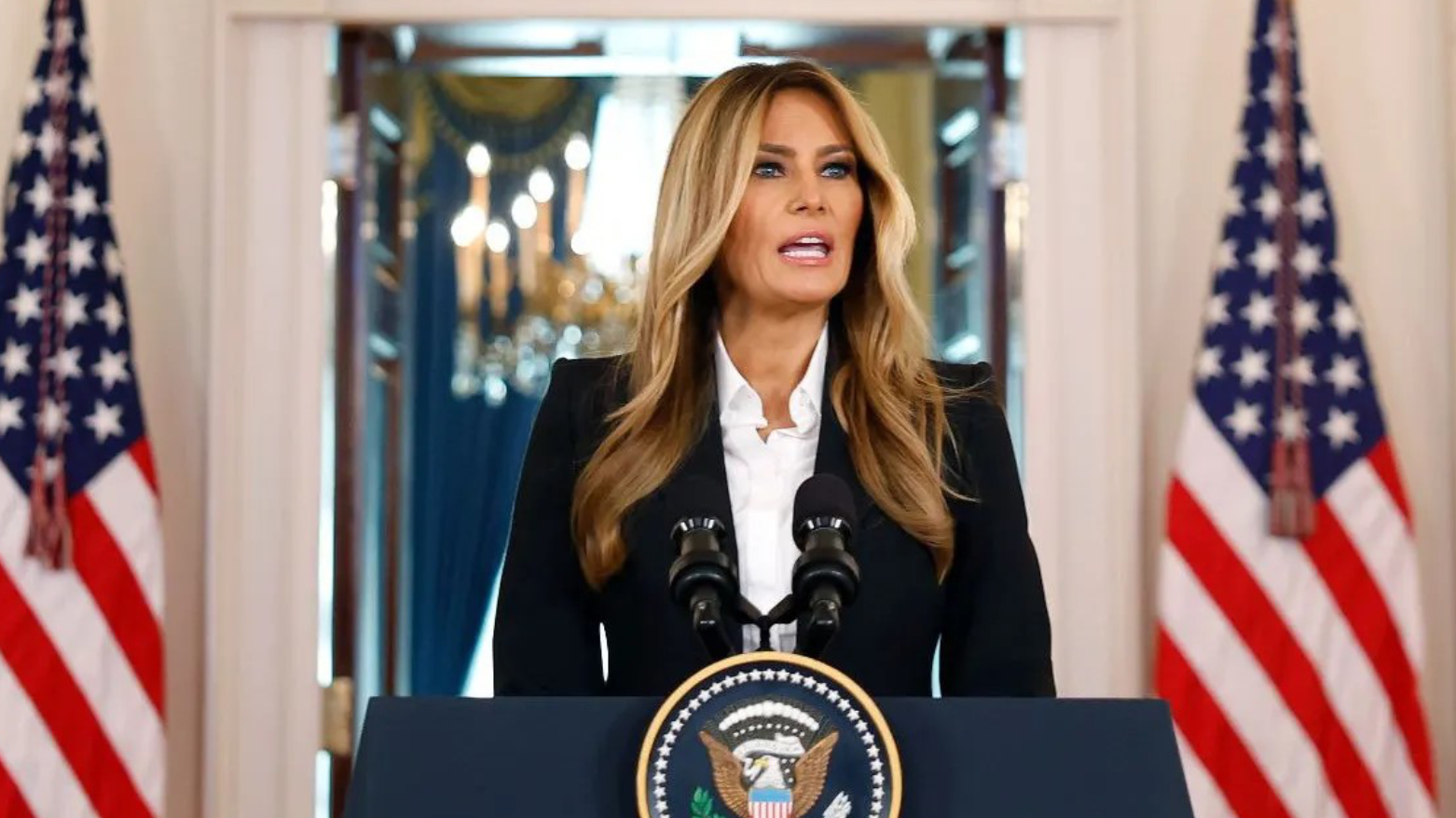 US First Lady Melania Trump speaks at the White House on Oct. 10, 2025, about efforts to reunite Ukrainian children with their families. (Photo: AFP)