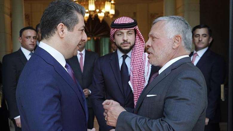 KRG Prime Minister Masrour Barzani (left) speks with Jordan's King Abdulla II during a visit to the Hashemite kingdom on March 1, 2020. (Photo: KRG)