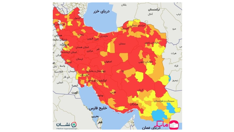 نقشه‌ی شیوع ویروس کرونا در ایران