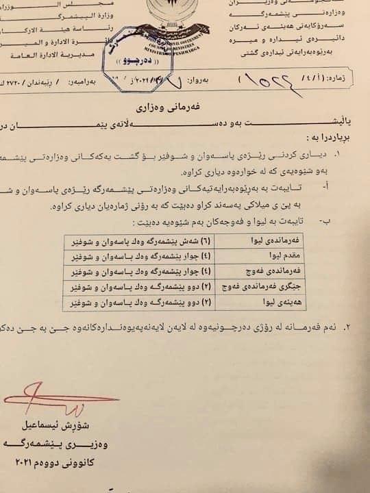 نووسراوی وەزارەتی پێشمەرگە
