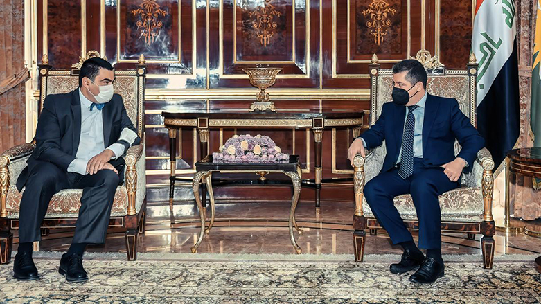 Kurdistan Regional Government’s Prime Minister, Masrour Barzani (Right), with the new Greek Consul General in Erbil, April 21, 2021. (Photo: KRG)