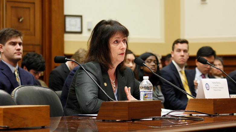 Nadine Maenza, Commissioner at the US Commission on International Religious Freedom (USCIRF) testifies at a human rights hearing, June 27, 2019. (Photo: USCIRF)