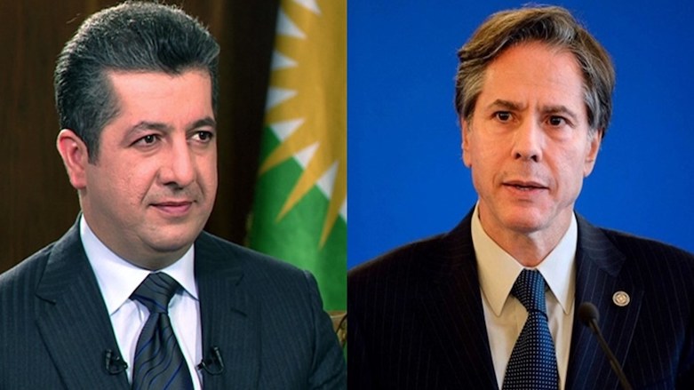Kurdistan Region Prime Minister Masrour Barzani (left) spoke to US Secretary of State Antony Blinken by phone on April 23, 2021. (Photo: KRG Office of the Prime Minister)