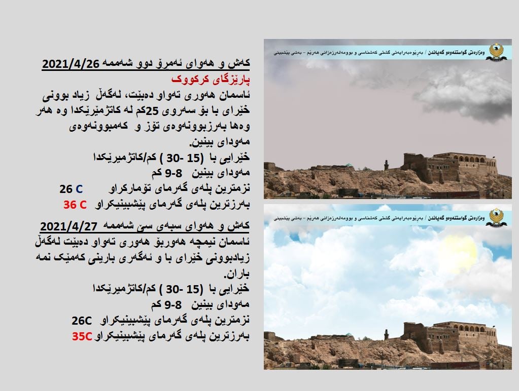 كەشوھەوای ئەمڕۆ و سبەی كەركووك